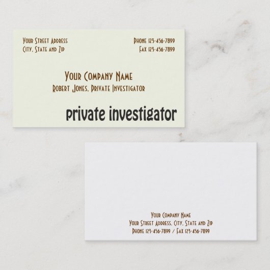 Particulier onderzoeker detective Visitekaartje (Voorkant / Achterkant)