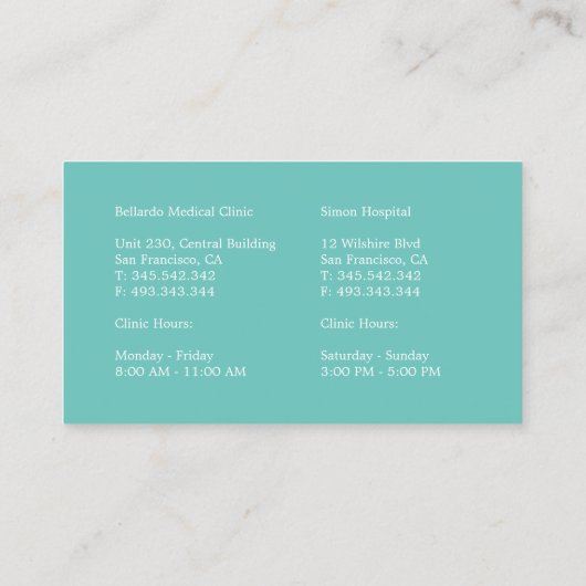 Particuliere arts visitekaartje (Achterkant)