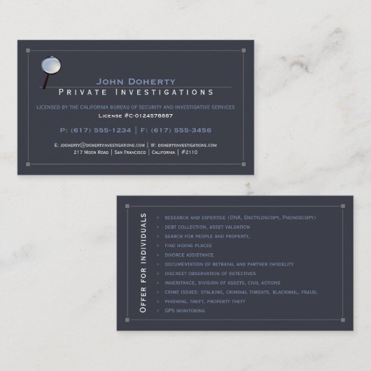Particuliere onderzoeken | Rechercheur Visitekaartje (Voorkant / Achterkant)