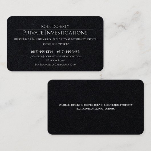 Particuliere onderzoeken | Rechercheur Visitekaartje (Voorkant / Achterkant)