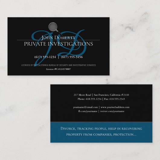 Particuliere onderzoeken | Rechercheur Visitekaartje (Voorkant / Achterkant)