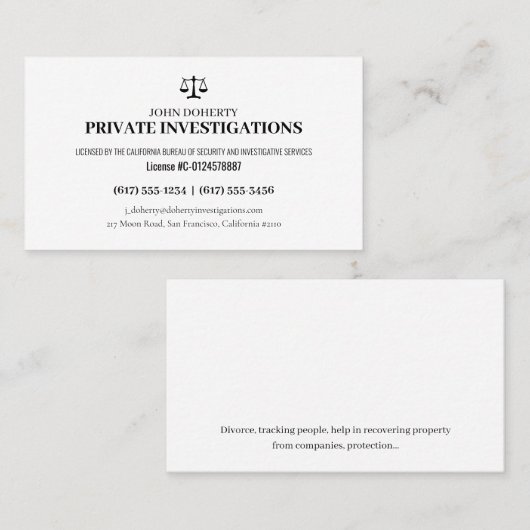 Particuliere onderzoeken | Rechercheur Visitekaartje (Voorkant / Achterkant)