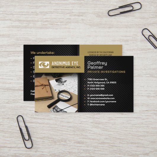 Particuliere onderzoeken | Rechercheur Visitekaartje (Voorkant / Achterkant in situ)