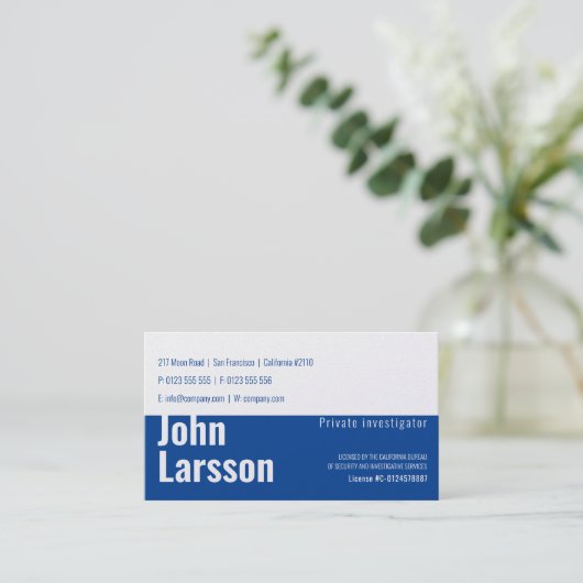 Particuliere onderzoeker | Rechercheur Deep Blue Visitekaartje (Staand voorkant)