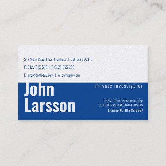 Particuliere onderzoeker | Rechercheur Deep Blue Visitekaartje (Voorkant)