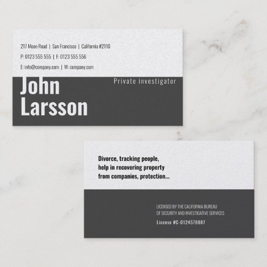 Particuliere onderzoeker | rechercheur visitekaartje (Voorkant / Achterkant)