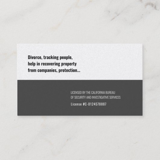 Particuliere onderzoeker | rechercheur visitekaartje (Achterkant)