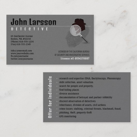 Particuliere onderzoeker | rechercheur visitekaartje (Voorkant / Achterkant)