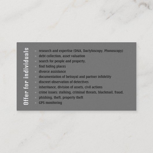 Particuliere onderzoeker | rechercheur visitekaartje (Achterkant)