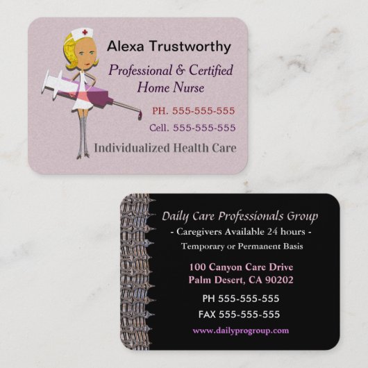 Particuliere verpleegsters Professional Rosebud-kl Visitekaartje (Voorkant / Achterkant)