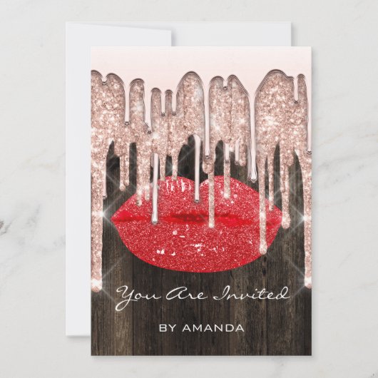 Partij 16e Kiss Roos Glitter Wood. Red Kaart (Voorkant)