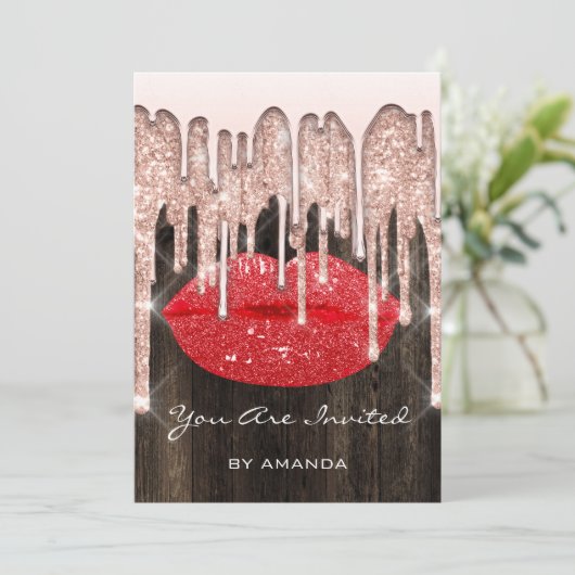 Partij 16e Kiss Roos Glitter Wood. Red Kaart (Staand voorkant)