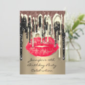 Partij 16e Lips Kiss Bruin Rood Glitter Drives Kaart (Staand voorkant)