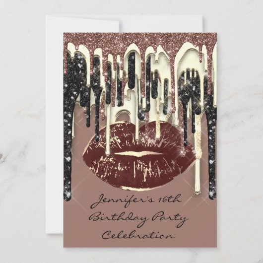 Partij 16e Lips Kiss bruine chocolade Glitter Drip Kaart (Voorkant)