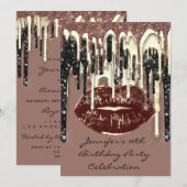 Partij 16e Lips Kiss bruine chocolade Glitter Drip Kaart (Voorkant / Achterkant)