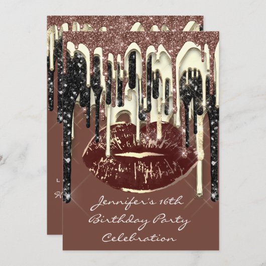 Partij 16e Lips Kiss bruine chocolade Glitter Drip Kaart (Voorkant / Achterkant)