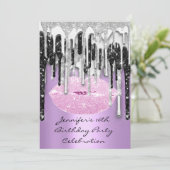 Partij 16e Lips Kus Paarse Roze Glitter Drips Kaart (Staand voorkant)