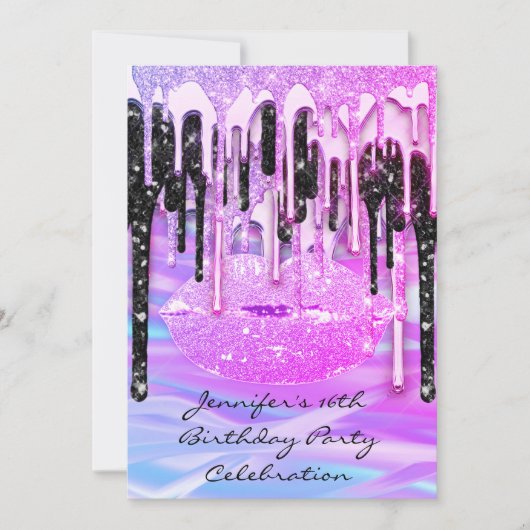 Partij 16e Lips Roze Kiss Girly Mermaid Drips Kaart (Voorkant)