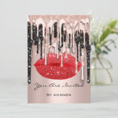 Partij 16e Rode Lips Kiss Roos Glitter Drips Roos Kaart (Staand voorkant)