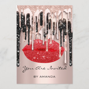 Partij 16e Rode Lips Kiss Roos Glitter Drips Roos Kaart