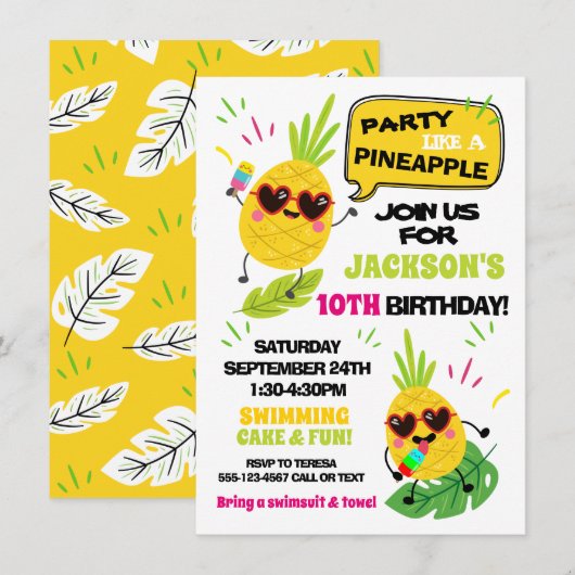 Partij als anananas tropische verjaardag kaart (Voorkant / Achterkant)