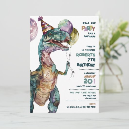 Partij als Dinosaur Birthday Party Kaart (Staand voorkant)