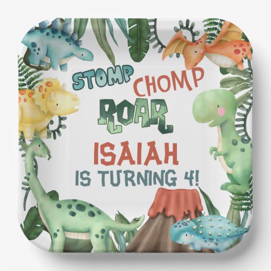 Partij als Dinosaur Birthday Party Papieren Bordje (Voorkant)