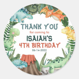 Partij als een Dinosaur Birthday Dank u Ronde Sticker