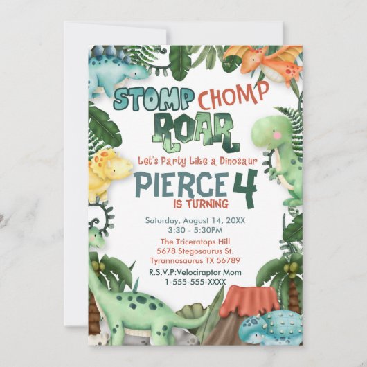 Partij als een Dinosaur Birthday-uitnodiging Kaart (Voorkant)