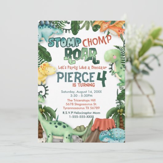 Partij als een Dinosaur Birthday-uitnodiging Kaart (Staand voorkant)