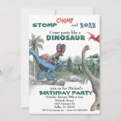 Partij als een Dinosaur Birthday Waterverf nodigt  Kaart (Voorkant)