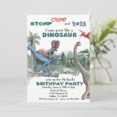 Partij als een Dinosaur Birthday Waterverf nodigt  Kaart (Staand voorkant)