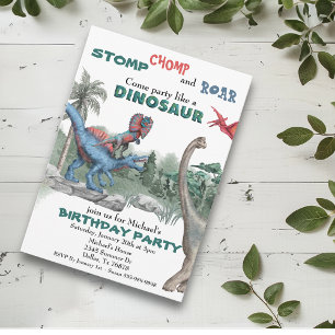 Partij als een Dinosaur Birthday Waterverf nodigt Kaart