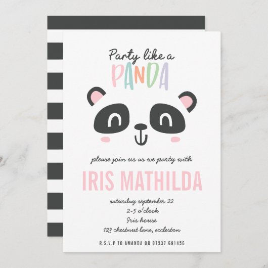 Partij als een panda felkleurige verjaardag (Voorkant / Achterkant)