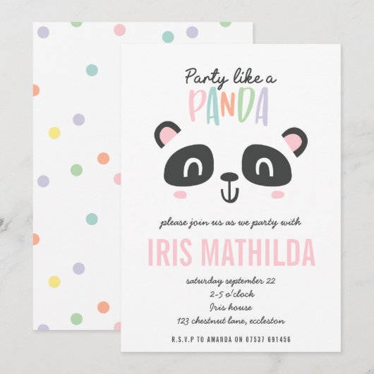Partij als een panda felkleurige verjaardag (Voorkant / Achterkant)