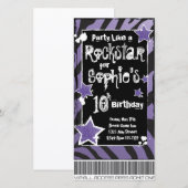 Partij als een Rockstar-Paarse uitnodiging Sjabloo (Voorkant / Achterkant)