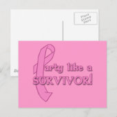 Partij als een Survivor met roze lint Uitnodiging Briefkaart (Voorkant / Achterkant)
