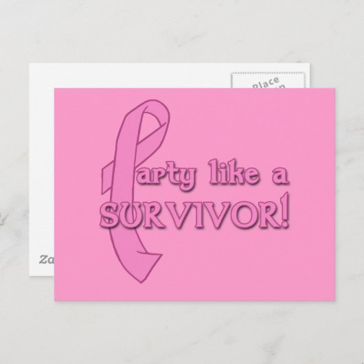 Partij als een Survivor met roze lint Uitnodiging Briefkaart (Voorkant / Achterkant)