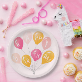 Partij ballonnen Roze Geel Kind Fijne verjaardag Papieren Bordje