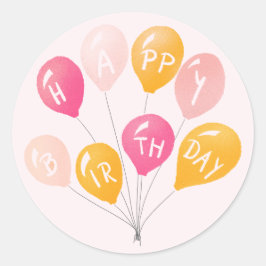 Partij ballonnen Roze Geel Kind Fijne verjaardag Ronde Sticker