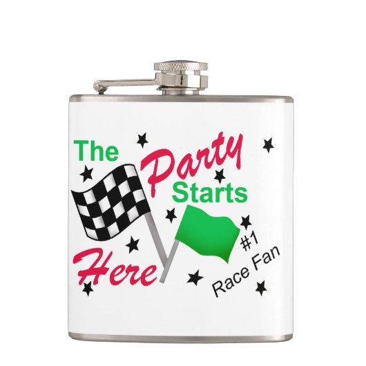 Partij begint hier Race Name Personalized Beverage Heupfles (Voorkant)