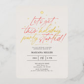 Partij Begonnen Script Red Christmas Holiday Party Folie Uitnodiging (Voorkant)
