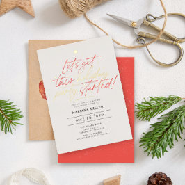 Partij Begonnen Script Red Christmas Holiday Party Folie Uitnodiging