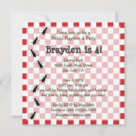 Partij bij de picknick : Uitnodiging (Achterkant)