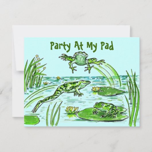PARTIJ BIJ MIJN PAD LILY-PAD LEAPING FROGS INVITAT KAART (Voorkant)