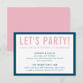 PARTIJ CELEBRATION INFO modern bold navy blue roze Kaart (Voorkant / Achterkant)