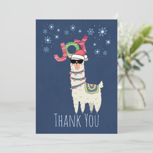 Partij Dank je | Kerst Llama met Snowflakes Bedankkaart (Staand voorkant)