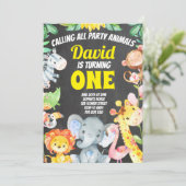Partij Dieren Jongen Verjaardag Safari schoolbord Kaart (Staand voorkant)