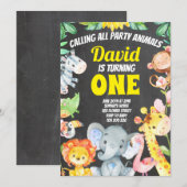 Partij Dieren Jongen Verjaardag Safari schoolbord Kaart (Voorkant / Achterkant)