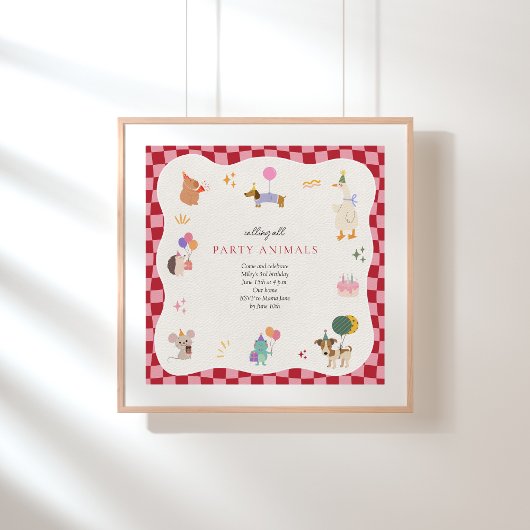 Partij Dieren Retro Minimalistische Verjaardag Kaart